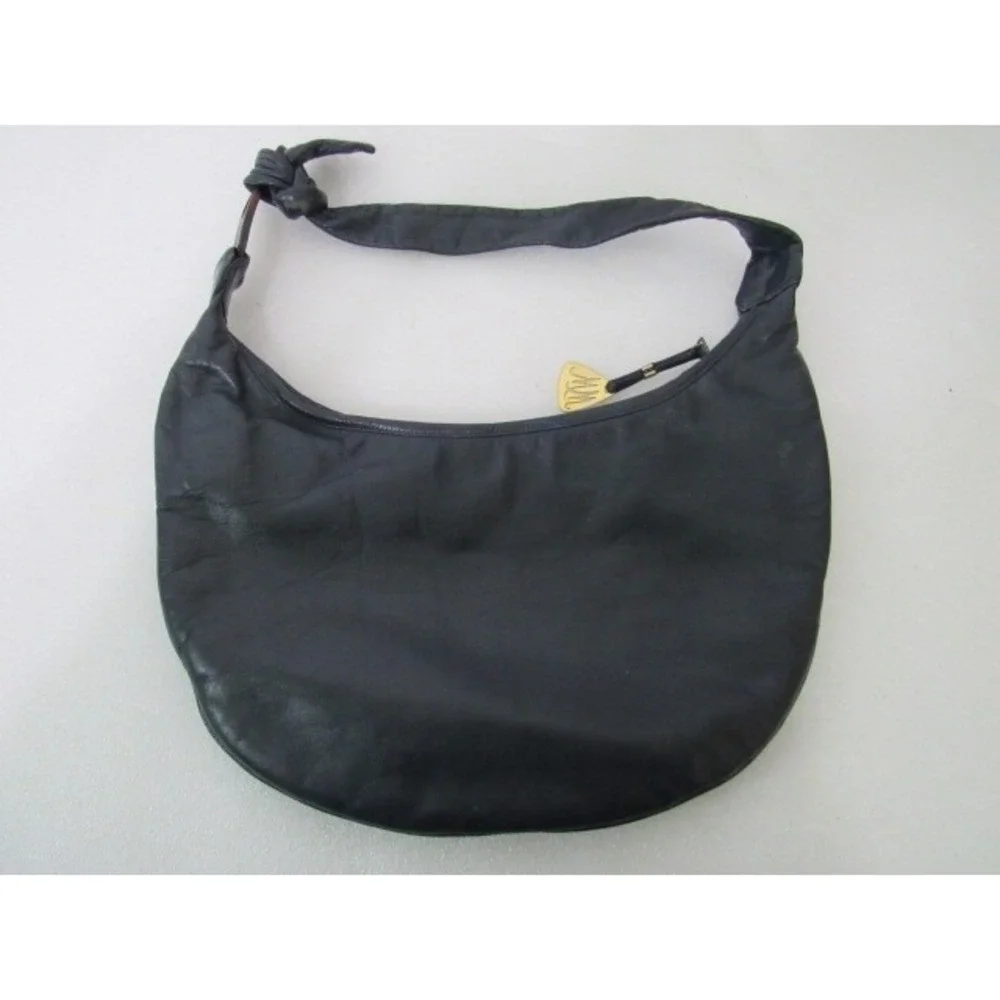 Morris Moskowitz Blue Leather Shoulder Strap Bag Zip Half Moon Shape Flat Vintag